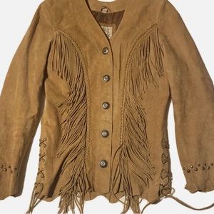 Cripple Creek Suede Leather Tassel Fringe Beaded Jacket coat Western Size XXL